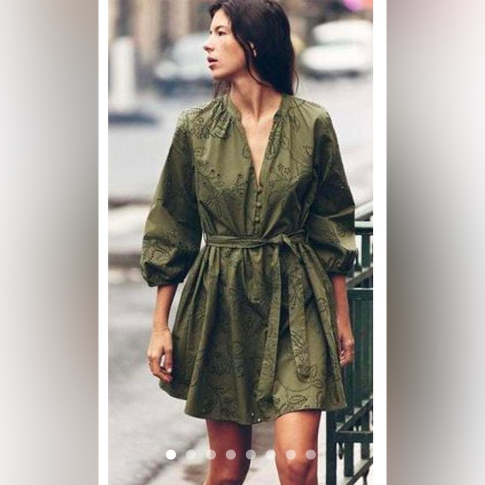 Zara Olive Green Embroidered Dress